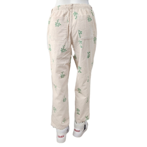 Urban Outfitters Embroidered Corduroy Beach Pant Cream/Green, Men's Medium - Picture 5 of 9